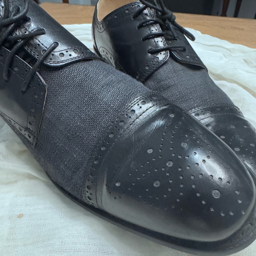 Kenneth Cole Leather and Wool Blend Mesh Wingtips in Black and Charcoal